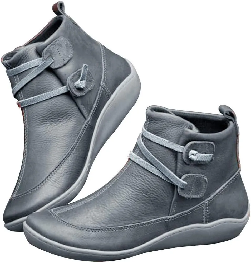 Ankle Booties for Women Flat Heel, Womens Ankle Boots Fashion Lace-up Waterproof Shoes Vintage Booties Low Heel Arch Support