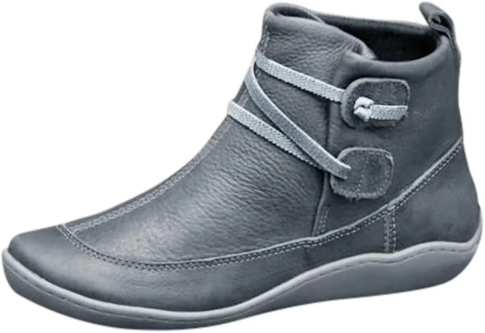 Ankle Booties for Women Flat Heel, Womens Ankle Boots Fashion Lace-up Waterproof Shoes Vintage Booties Low Heel Arch Support