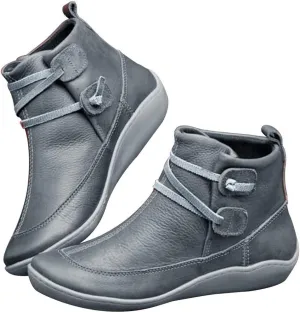 Ankle Booties for Women Flat Heel, Womens Ankle Boots Fashion Lace-up Waterproof Shoes Vintage Booties Low Heel Arch Support