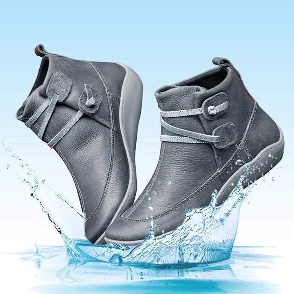 Ankle Booties for Women Flat Heel, Womens Ankle Boots Fashion Lace-up Waterproof Shoes Vintage Booties Low Heel Arch Support