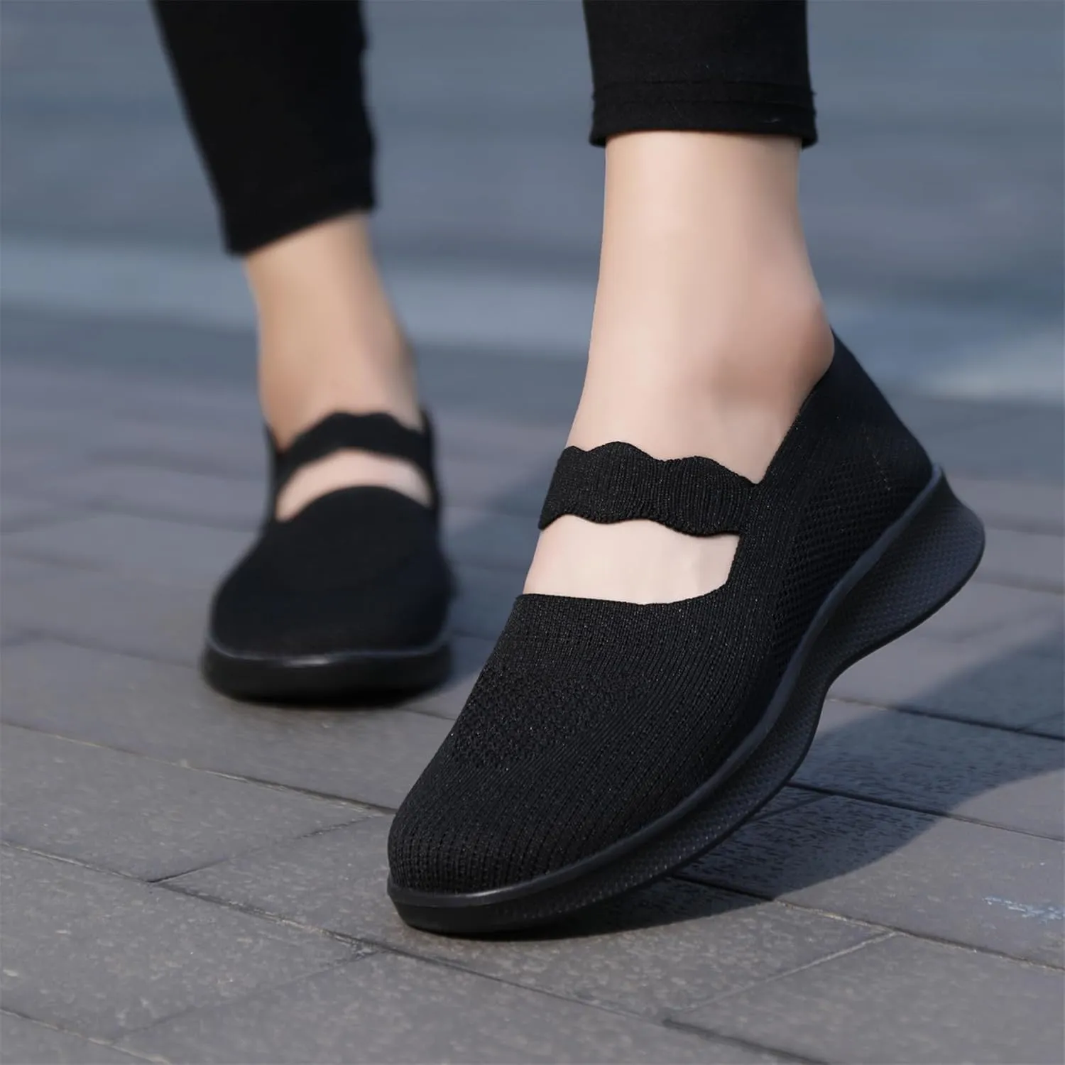 EnllerviiD Women Mary Jane Platform Sneakers Slip On Air Cushion Comfortable Wide Width Lightweight Nurse Shoes Loafers
