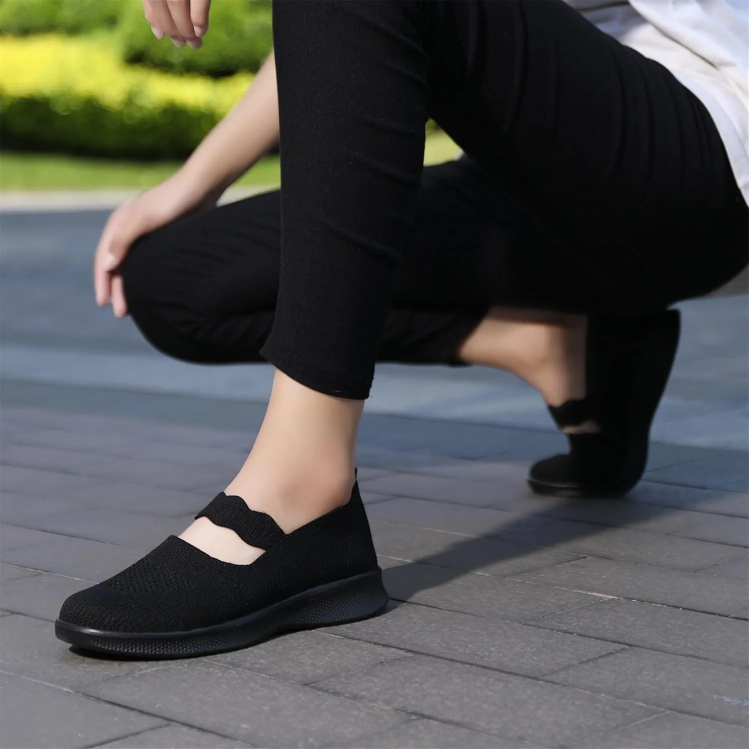 EnllerviiD Women Mary Jane Platform Sneakers Slip On Air Cushion Comfortable Wide Width Lightweight Nurse Shoes Loafers
