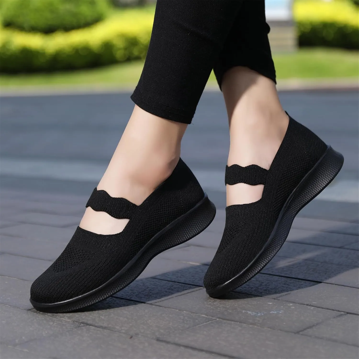 EnllerviiD Women Mary Jane Platform Sneakers Slip On Air Cushion Comfortable Wide Width Lightweight Nurse Shoes Loafers
