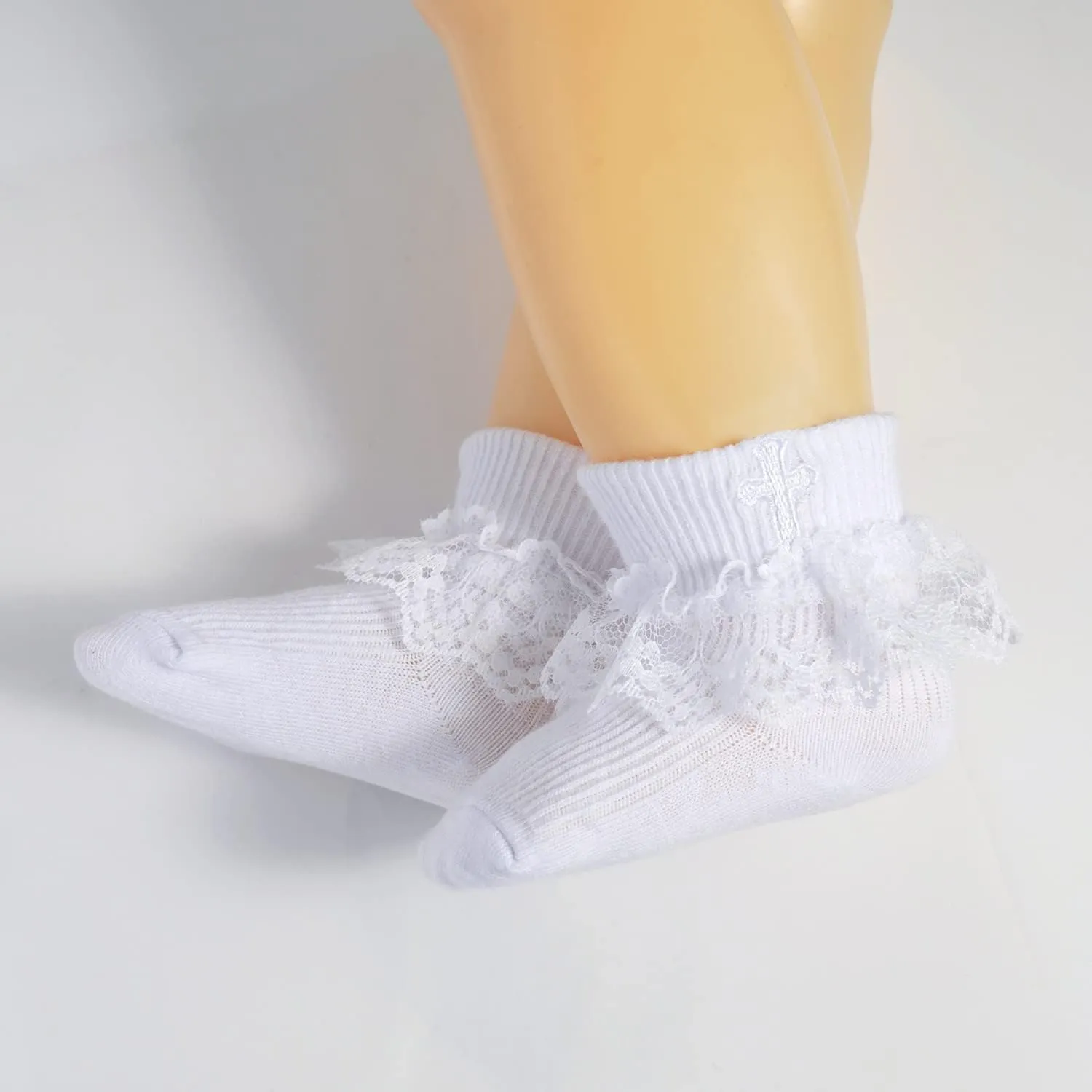 EPEIUS Baby Christening Socks Baby Girls/Boys Turn cuff Baptism Socks with Cross Newborn Infant Toddler