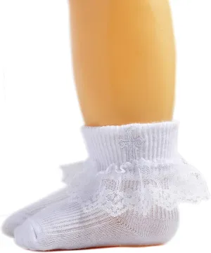 EPEIUS Baby Christening Socks Baby Girls/Boys Turn cuff Baptism Socks with Cross Newborn Infant Toddler