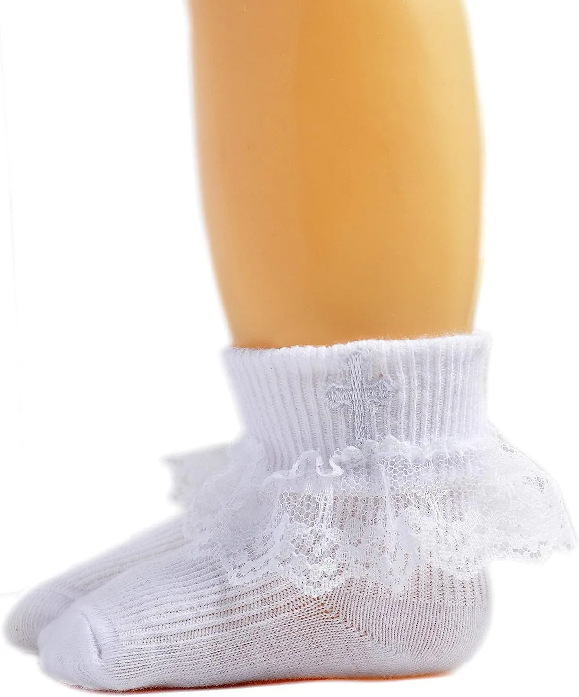 EPEIUS Baby Christening Socks Baby Girls/Boys Turn cuff Baptism Socks with Cross Newborn Infant Toddler