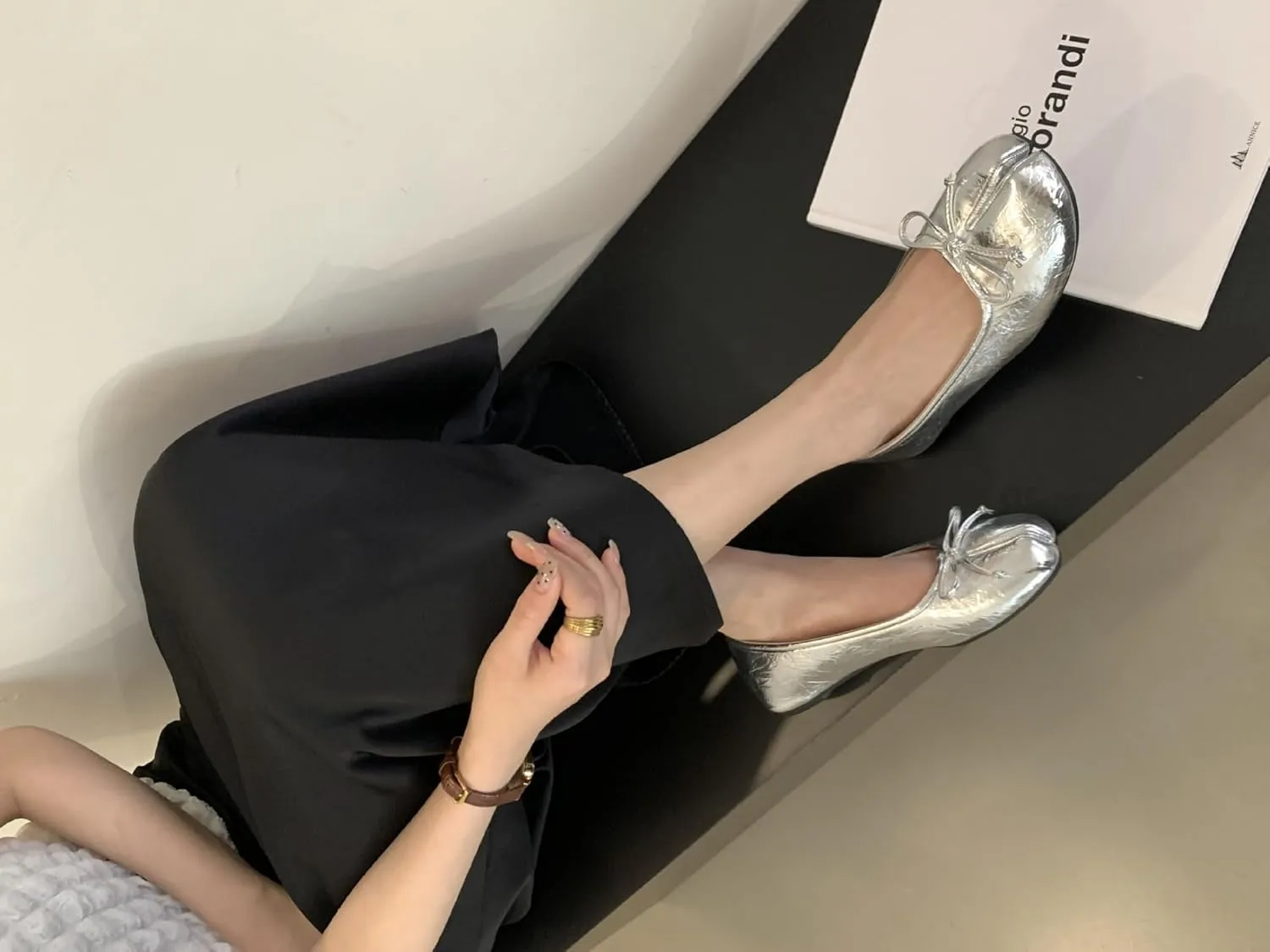 Geerta Tabi Shoes Women Slip on Bow Decorated Ballet Flat - Low Top Split Toe Orthopedic Sandals Cute Casual Comfortable Walking Lightweight Loafers Female Solid All-Match for Daily Wear Beach Travel