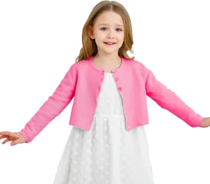 Girls' Long Sleeve Knitted Bolero Cardigan Kids Button Closure Shrug Sweaters Cropped Jacket Cover Up Tops