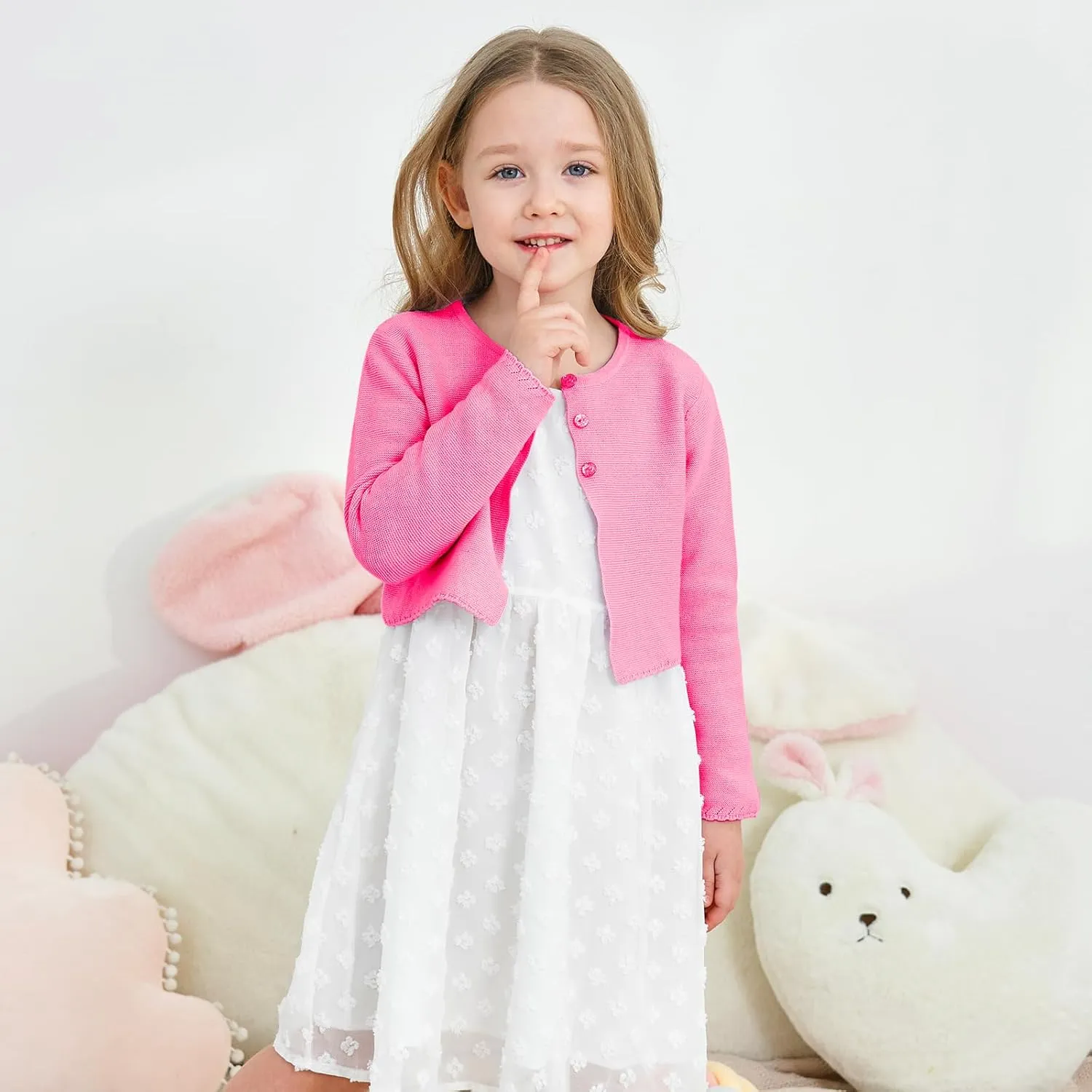 Girls' Long Sleeve Knitted Bolero Cardigan Kids Button Closure Shrug Sweaters Cropped Jacket Cover Up Tops