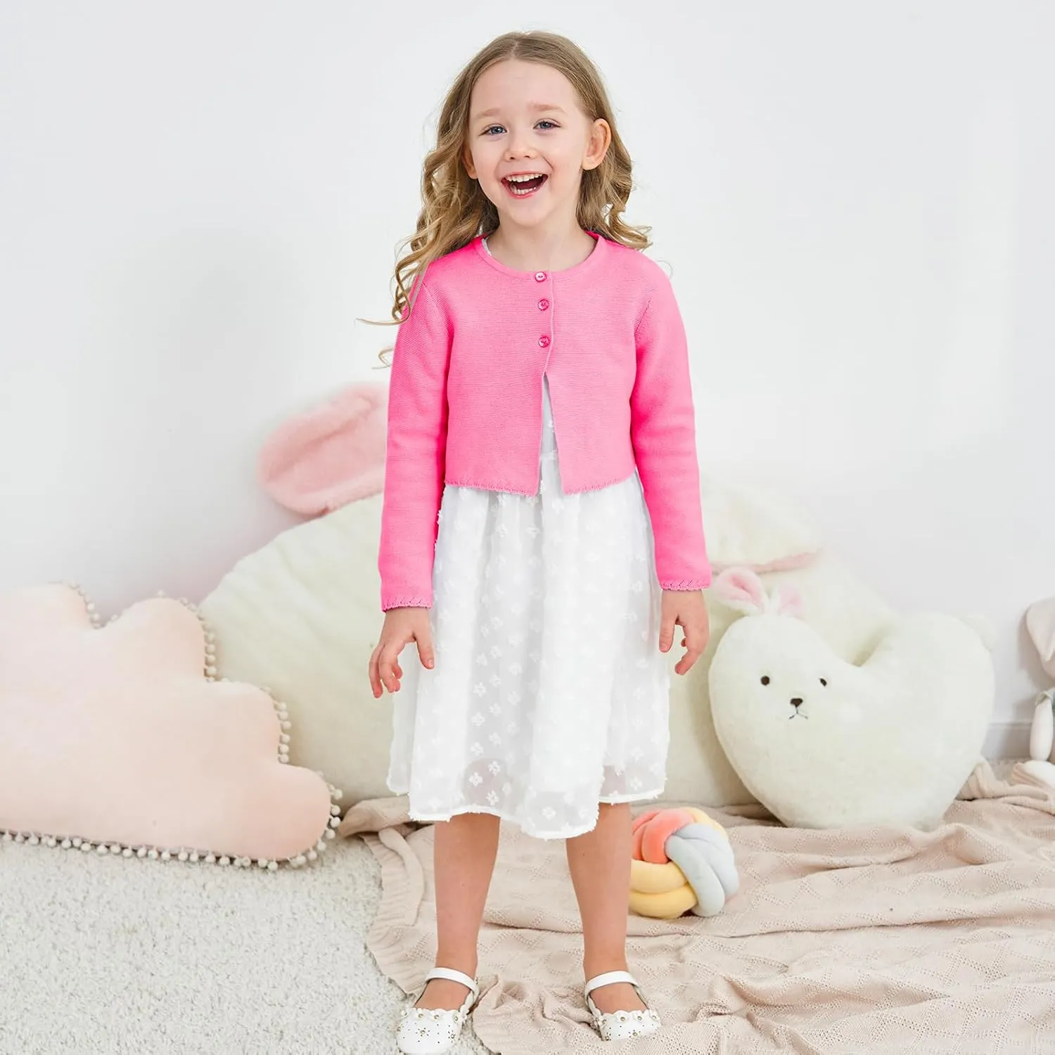 Girls' Long Sleeve Knitted Bolero Cardigan Kids Button Closure Shrug Sweaters Cropped Jacket Cover Up Tops