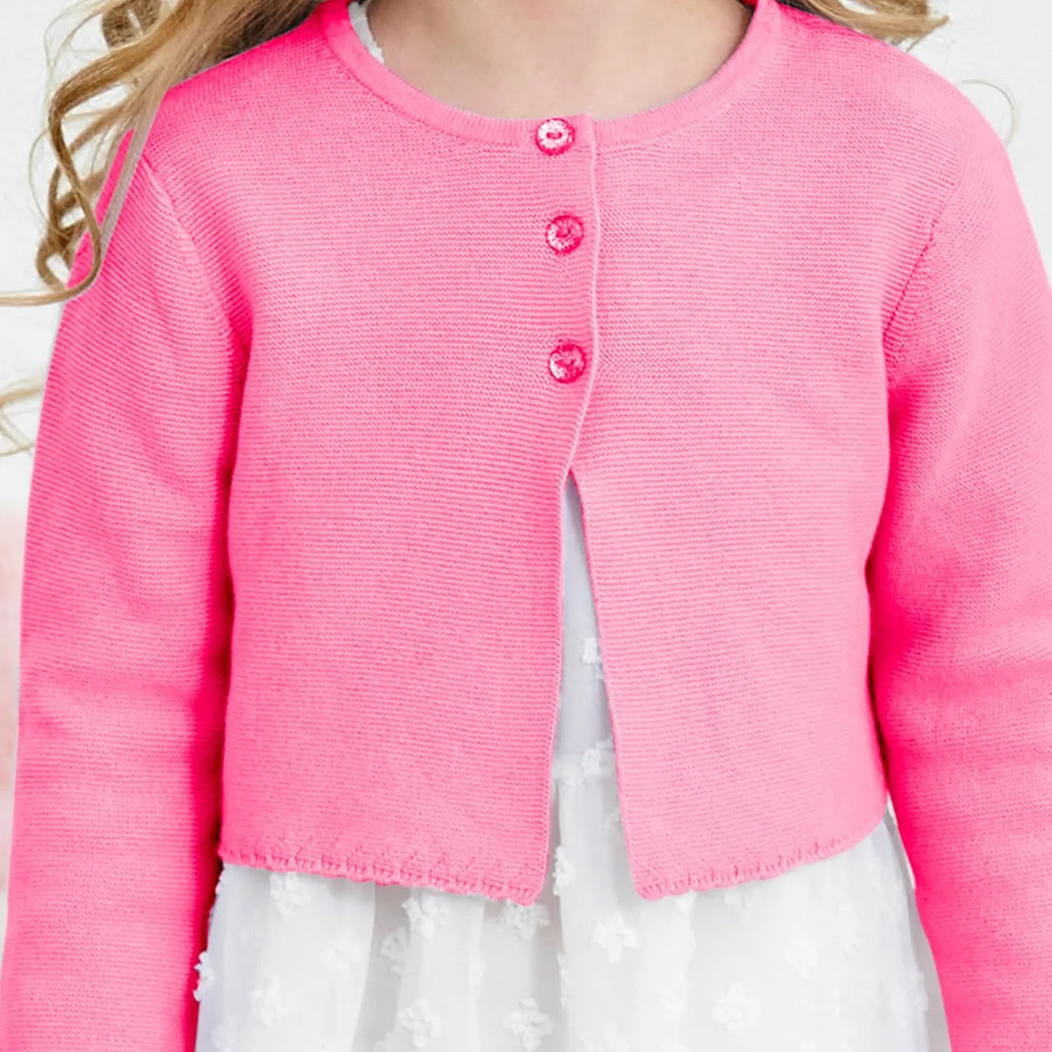 Girls' Long Sleeve Knitted Bolero Cardigan Kids Button Closure Shrug Sweaters Cropped Jacket Cover Up Tops