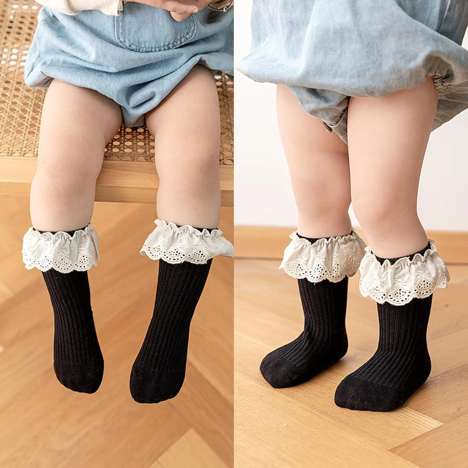 Infant Frilly Baby Girls Knee High Socks Newborn Thigh Lace Ruffle Long Socks Toddler Tights Stockings 6-12 Months
