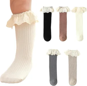 Infant Frilly Baby Girls Knee High Socks Newborn Thigh Lace Ruffle Long Socks Toddler Tights Stockings 6-12 Months