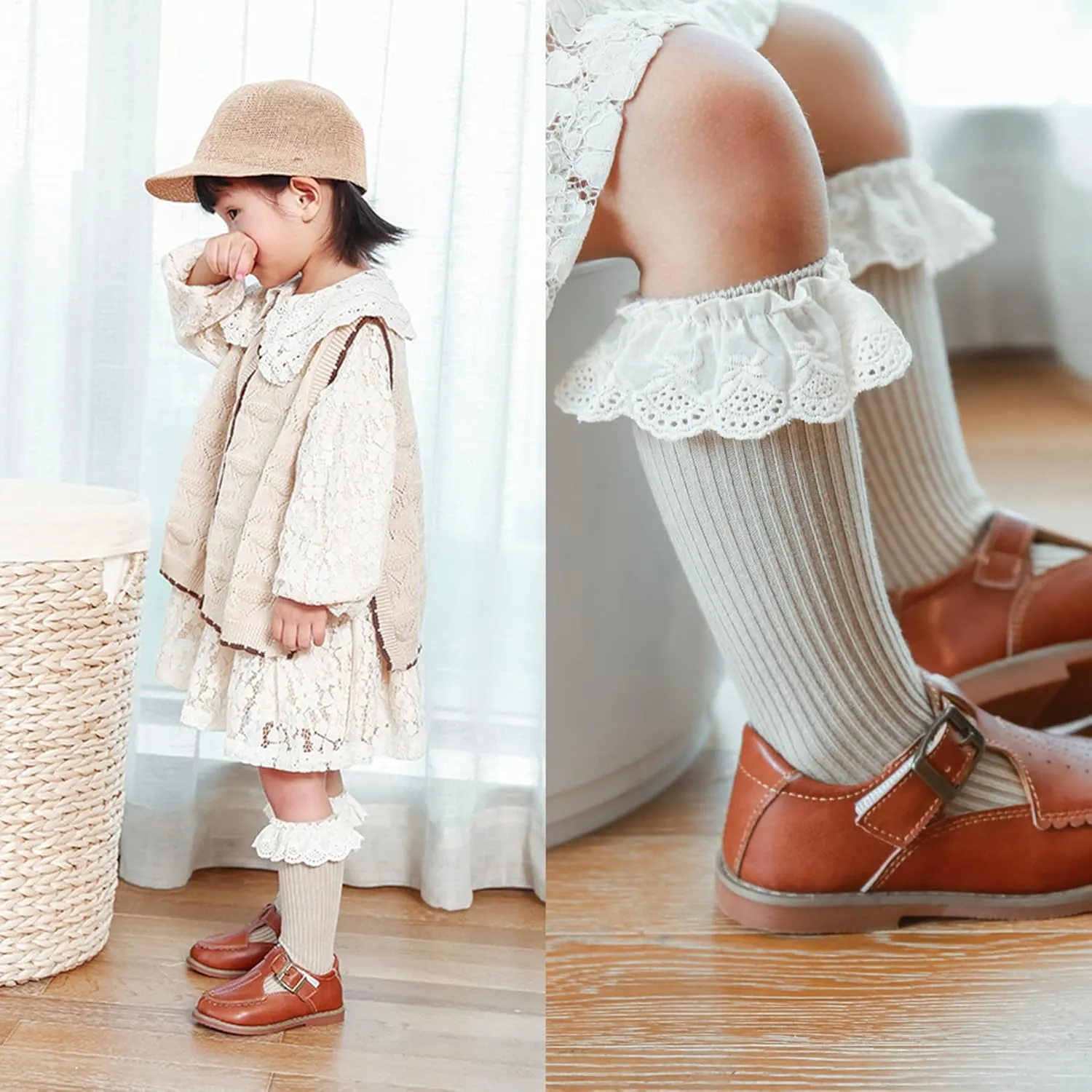 Infant Frilly Baby Girls Knee High Socks Newborn Thigh Lace Ruffle Long Socks Toddler Tights Stockings 6-12 Months