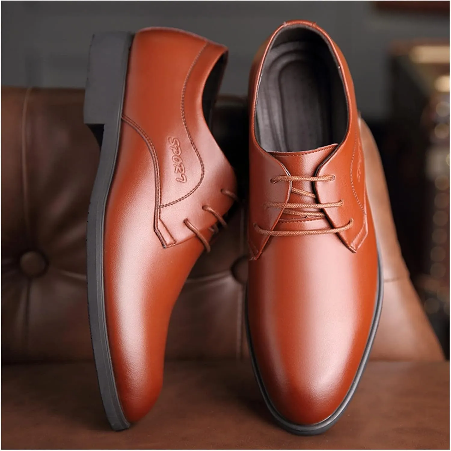 LAZIRO Men's Leather Shoes Genuine Leather Business Dress Men's Shoes Youth Fashion Pointed Toe Wedding Shoes