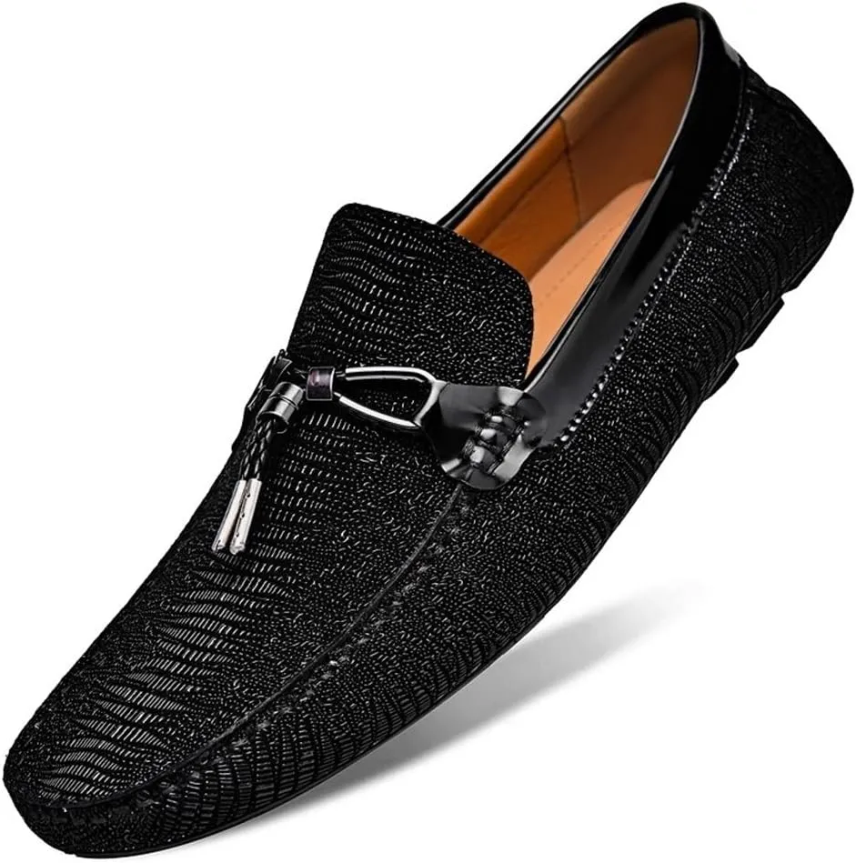 Loafers for Men Round Toe Shiny Vegan Leather Flat Heel Comfortable Anti-Slip Party Wedding Slip-on