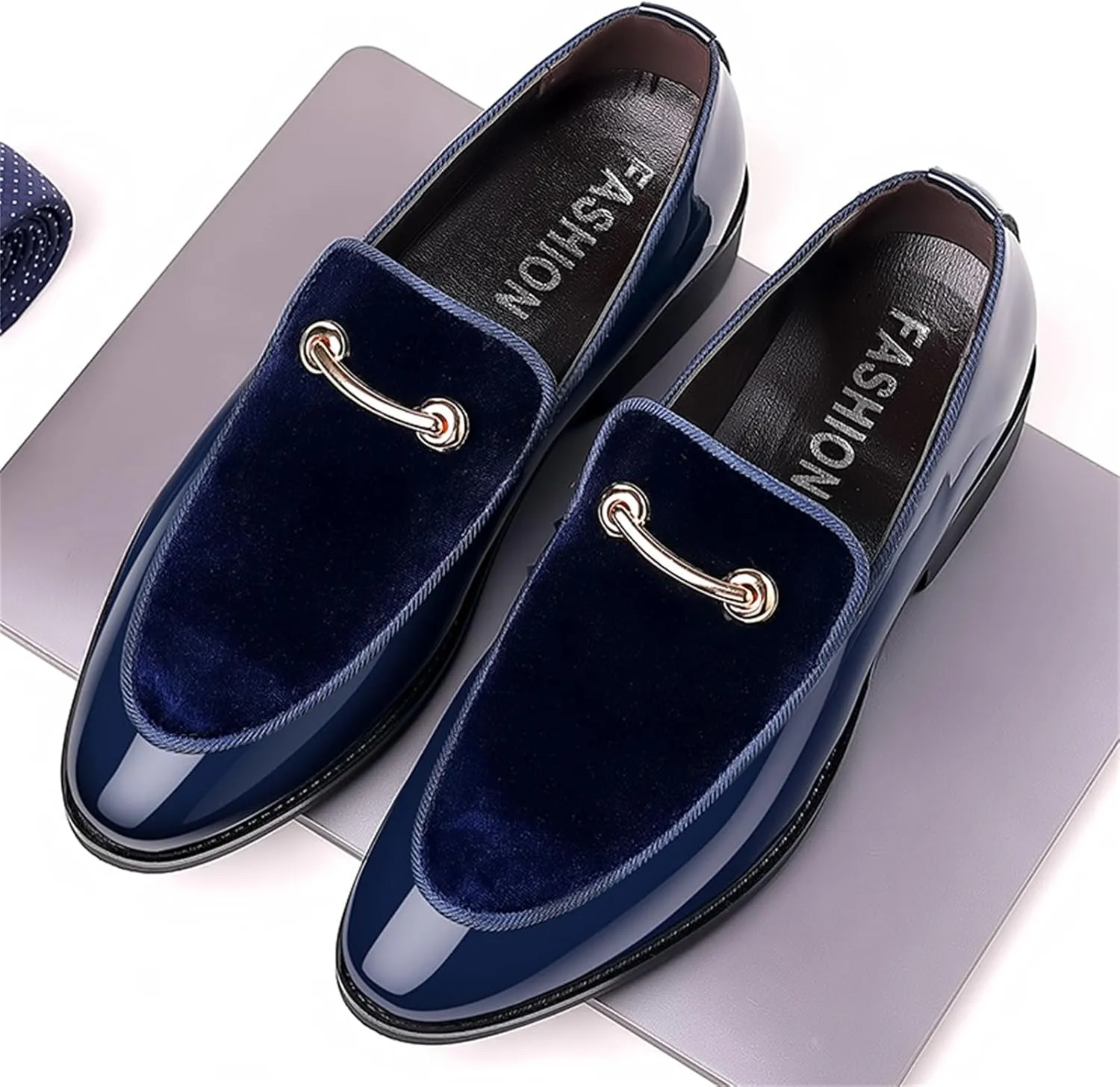 Men's Fashion Patent Leather Slip on Dress Loafers Business Casual Formal Tuxedo Shoe Party Wedding Velvet Penny