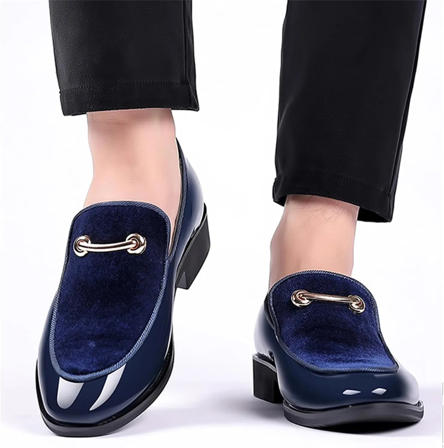 Men's Fashion Patent Leather Slip on Dress Loafers Business Casual Formal Tuxedo Shoe Party Wedding Velvet Penny