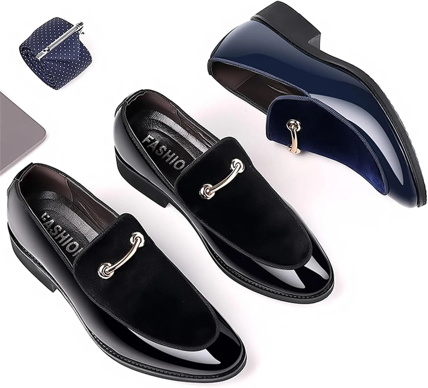 Men's Fashion Patent Leather Slip on Dress Loafers Business Casual Formal Tuxedo Shoe Party Wedding Velvet Penny