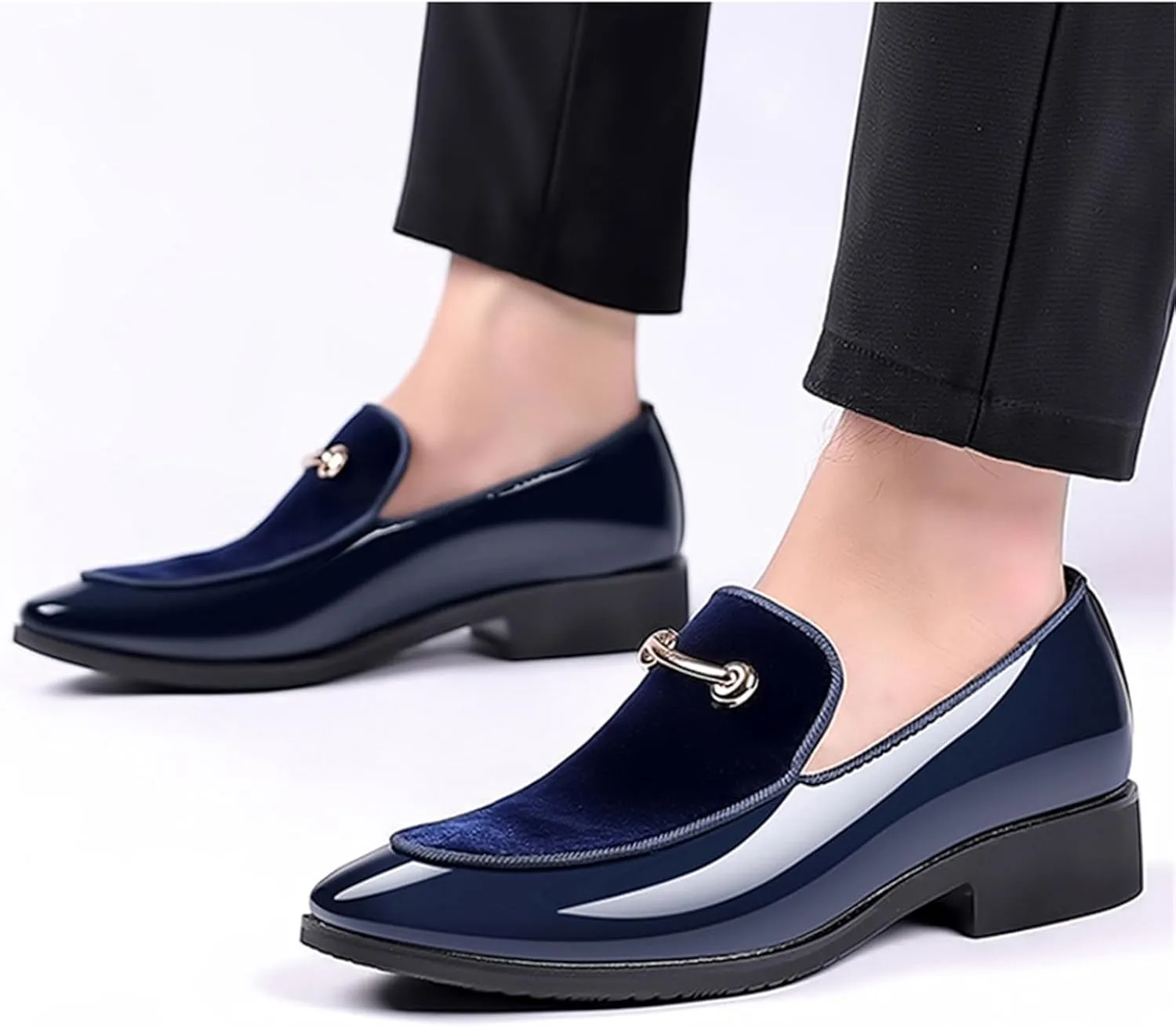 Men's Fashion Patent Leather Slip on Dress Loafers Business Casual Formal Tuxedo Shoe Party Wedding Velvet Penny