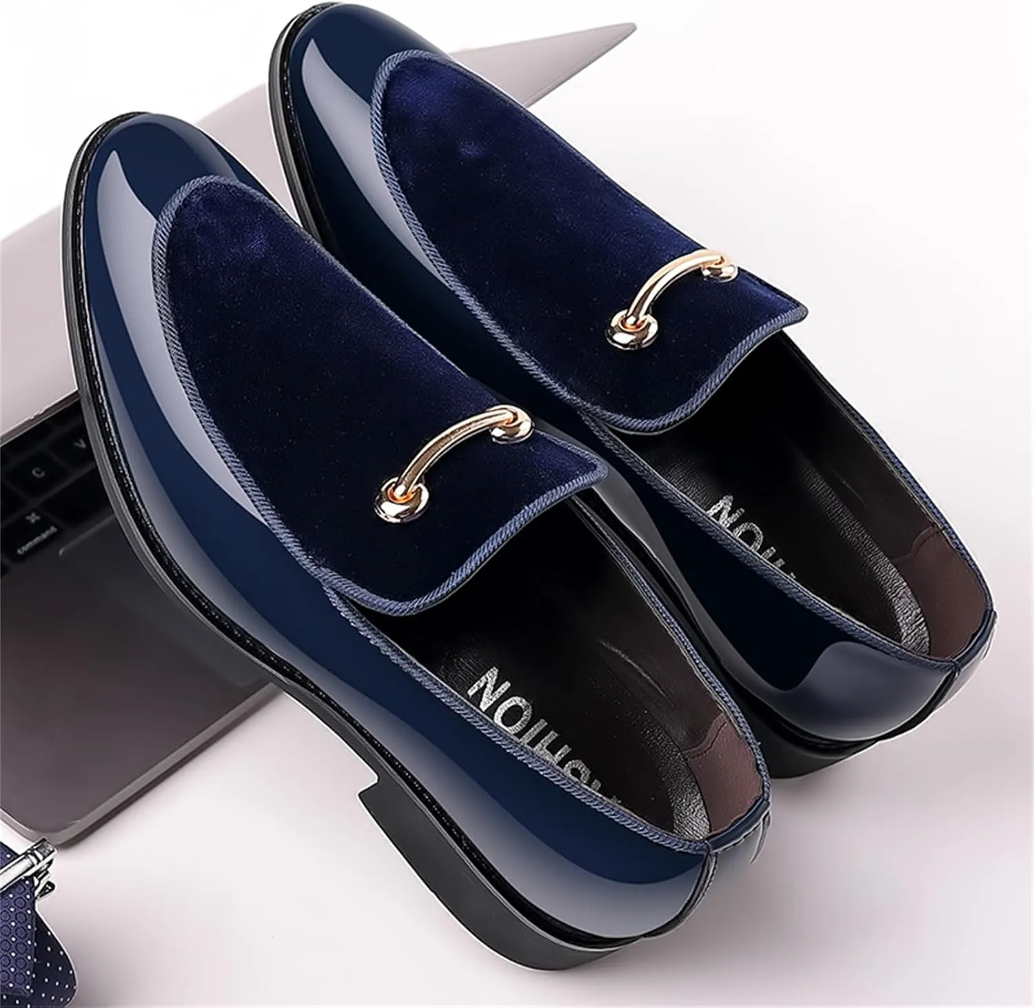 Men's Fashion Patent Leather Slip on Dress Loafers Business Casual Formal Tuxedo Shoe Party Wedding Velvet Penny