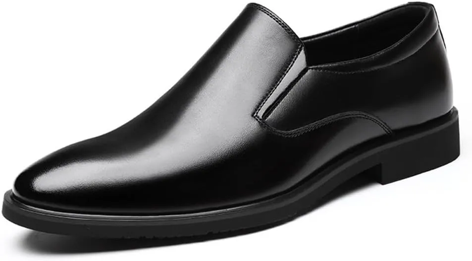 Mens Formal Shoes Vegan Leather Fashion Slip On Plain Toe Anti-Slip Rubber Sole Slip Resistant Block Heel Casual