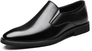 Mens Formal Shoes Vegan Leather Fashion Slip On Plain Toe Anti-Slip Rubber Sole Slip Resistant Block Heel Casual