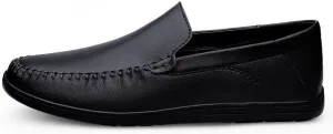 Mens Loafers Round Toe Solid Color Vegan Leather Loafer Shoes Flat Heel Lightweight Anti-Slip Fashion Slip On