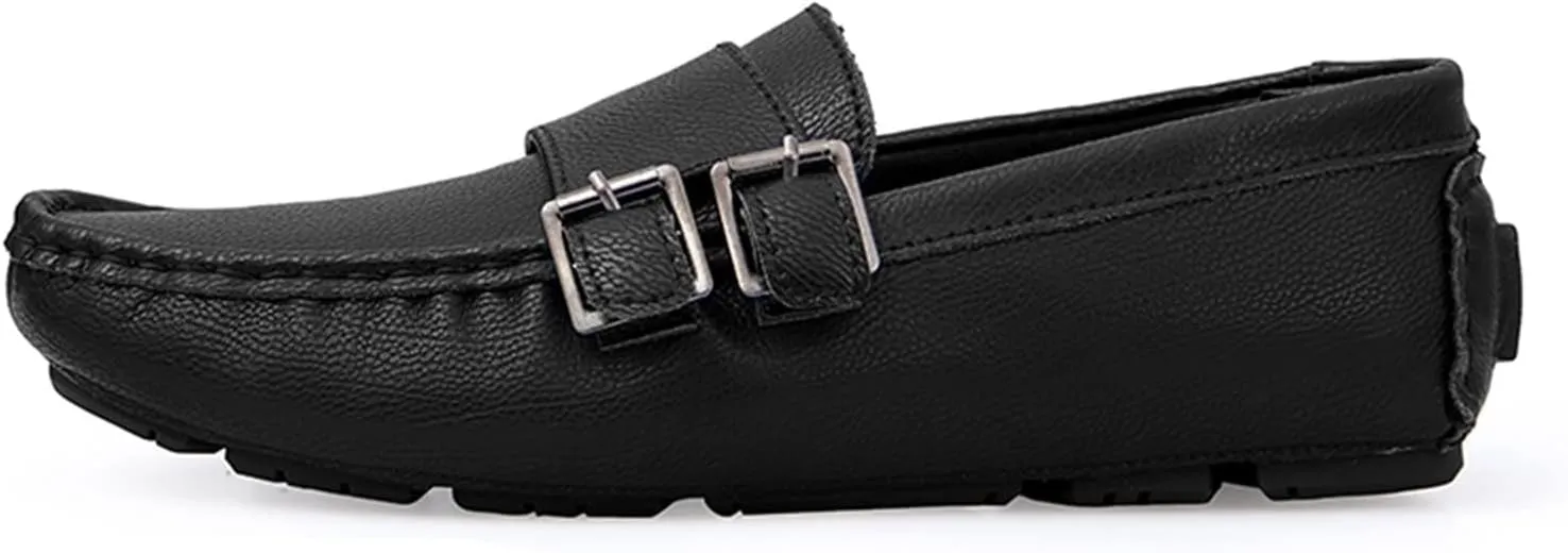 Men's Loafers Shoes Monk Strap Vegan Leather Stitching Details Round Toe Slip Resistant Flat Heel Lightweight Party Prom Slip-on
