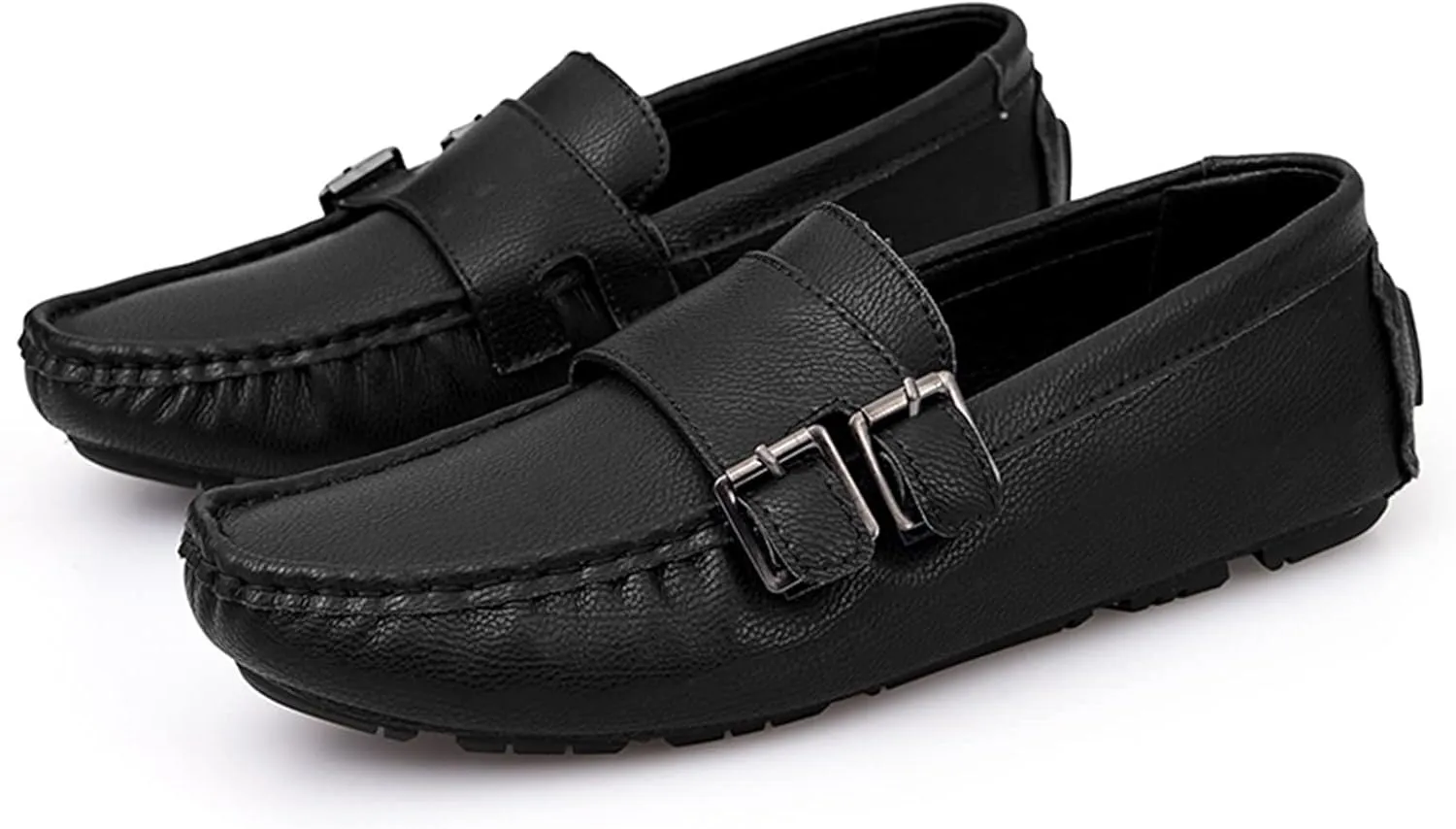 Men's Loafers Shoes Monk Strap Vegan Leather Stitching Details Round Toe Slip Resistant Flat Heel Lightweight Party Prom Slip-on