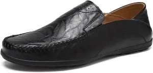 Men's Loafers Vegan Leather Stitching Details Round Toe Breathable Anti-Slip Flat Heel Resistant Party Slip On