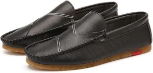 Men's Loafers Vegan Leather Stitching Details Rubber Sole Round Toe Flat Heel Comfortable Slip Resistant Casual Slip-on