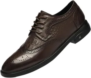Men's Patent Leather Shoes Casual Lace-up Business Formal Oxford Shoes Non-Slip Waterproof Derby Shoes for Men(Brown,9)