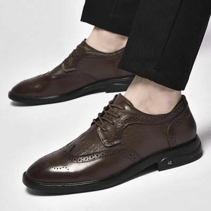 Men's Patent Leather Shoes Casual Lace-up Business Formal Oxford Shoes Non-Slip Waterproof Derby Shoes for Men(Brown,9)