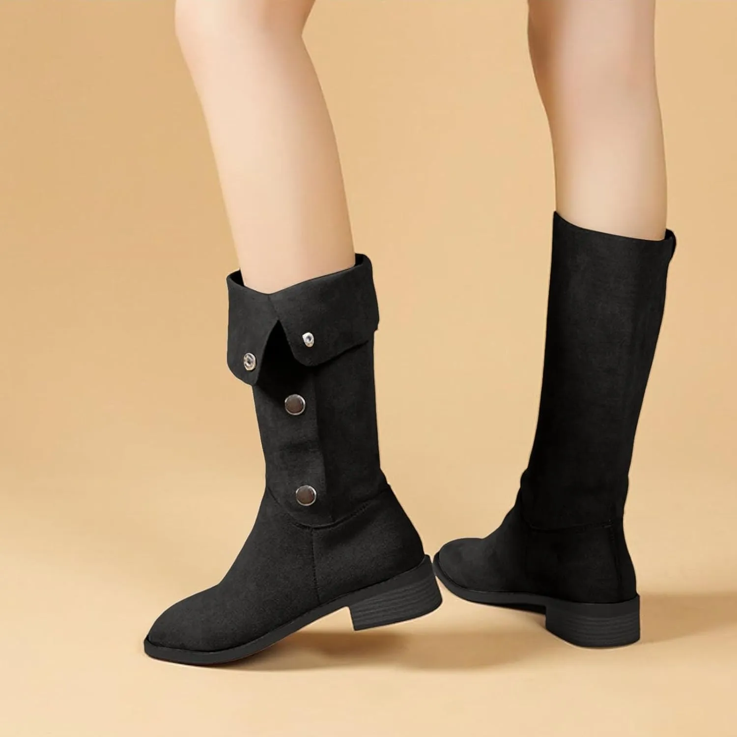 Mid Calf Boots for Women Fashionable And Versatile Classic Boots Fashion High Fall Booties Shoes Boot Work Women