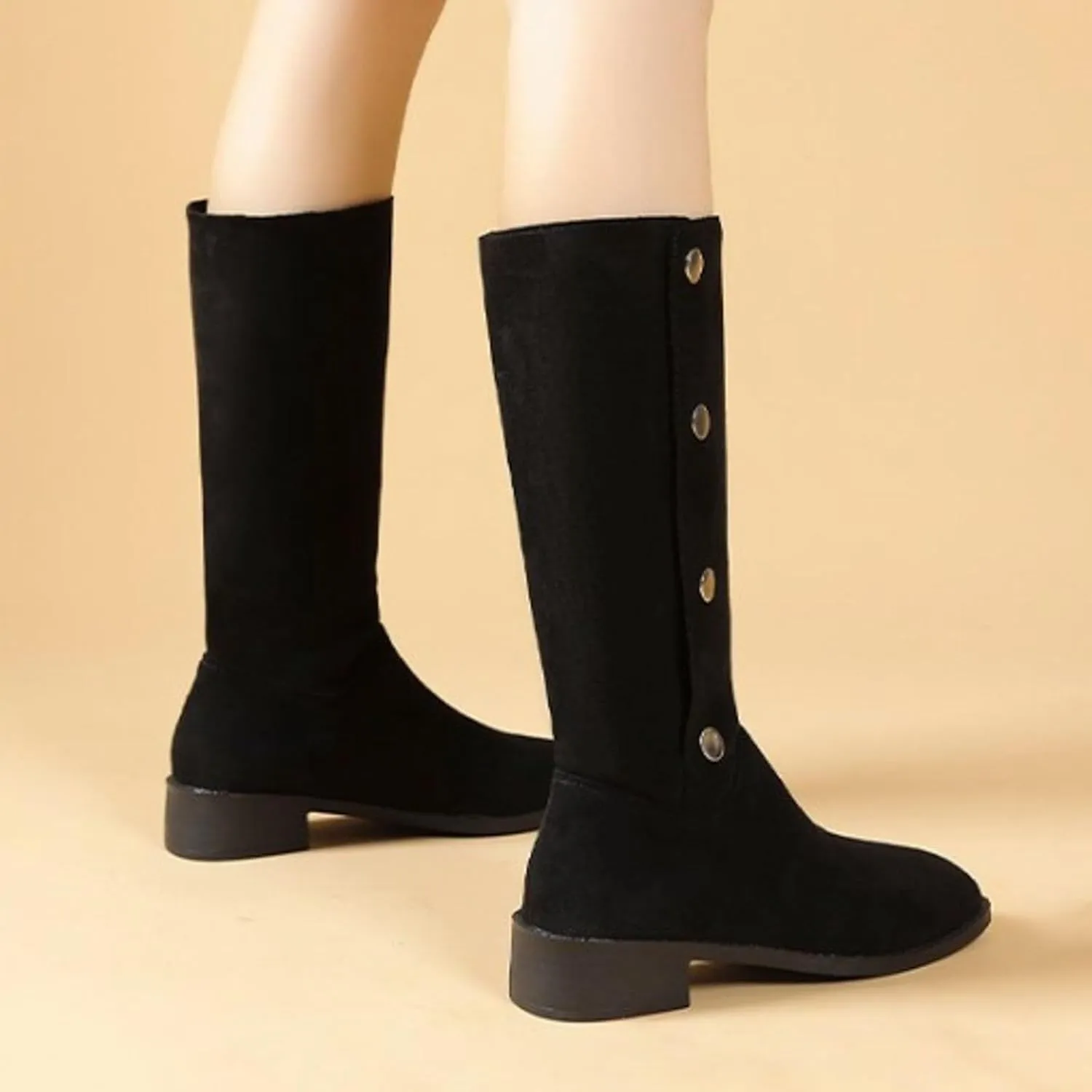 Mid Calf Boots for Women Fashionable And Versatile Classic Boots Fashion High Fall Booties Shoes Boot Work Women