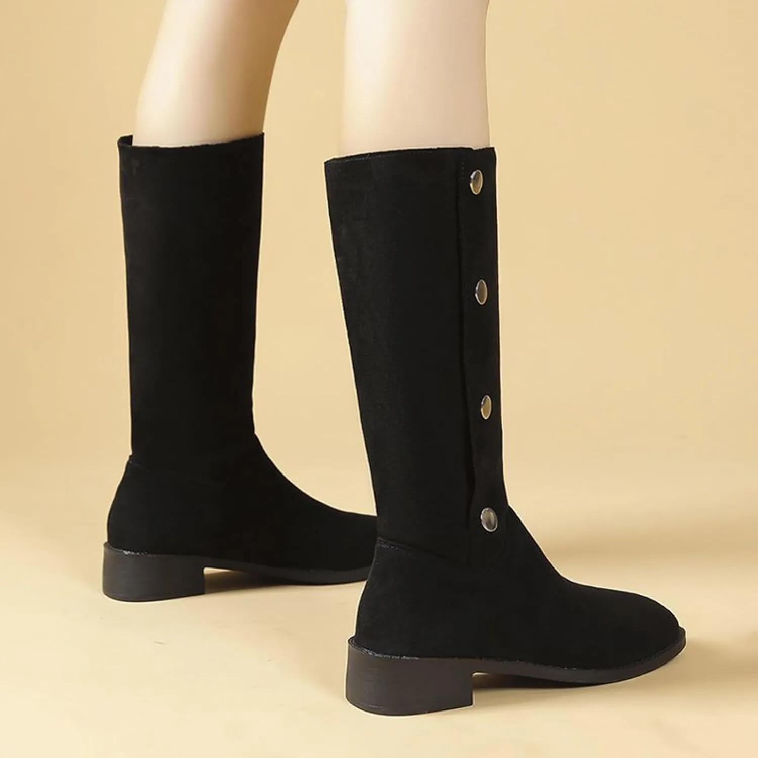 Mid Calf Boots for Women Fashionable And Versatile Classic Boots Fashion High Fall Booties Shoes Boot Work Women