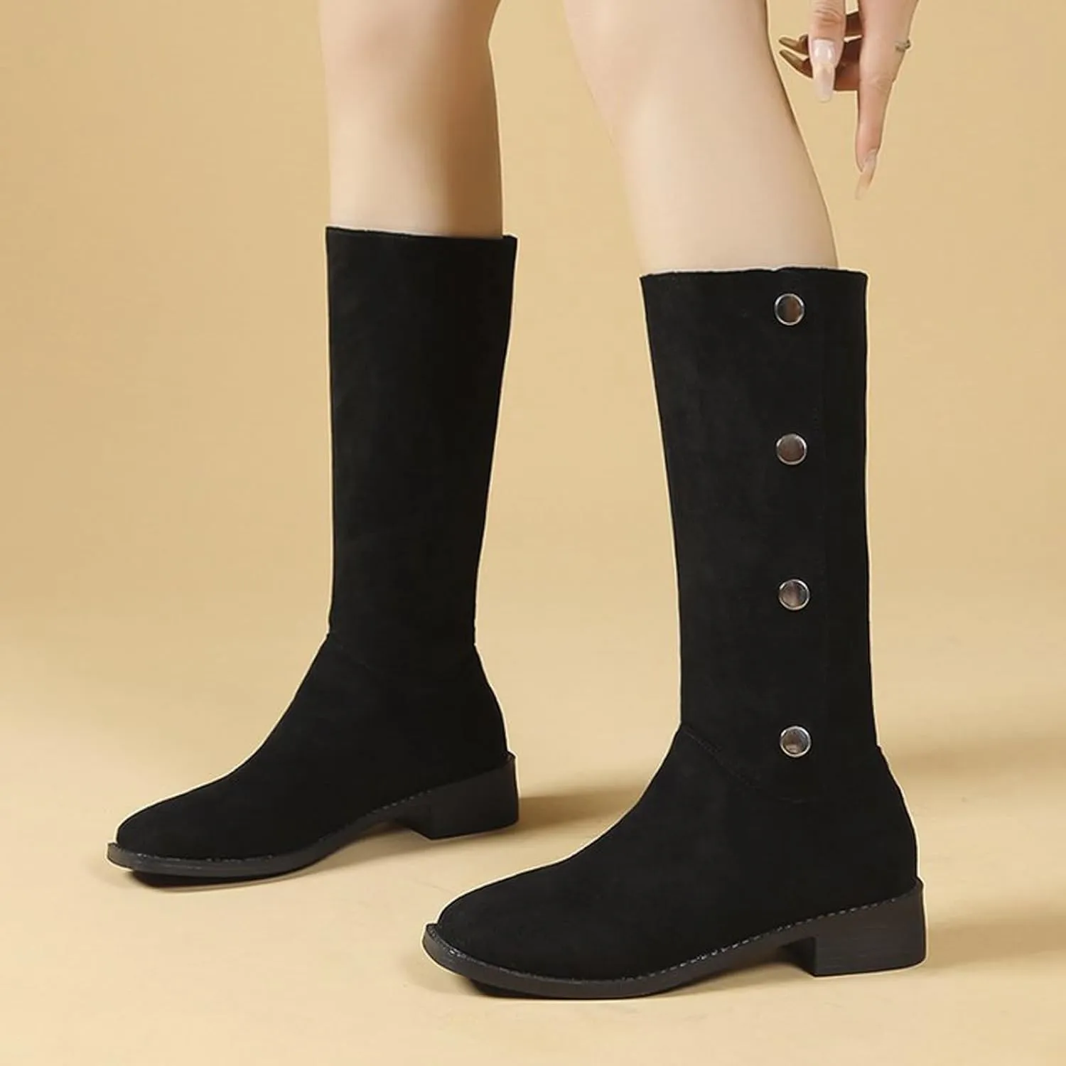 Mid Calf Boots for Women Fashionable And Versatile Classic Boots Fashion High Fall Booties Shoes Boot Work Women