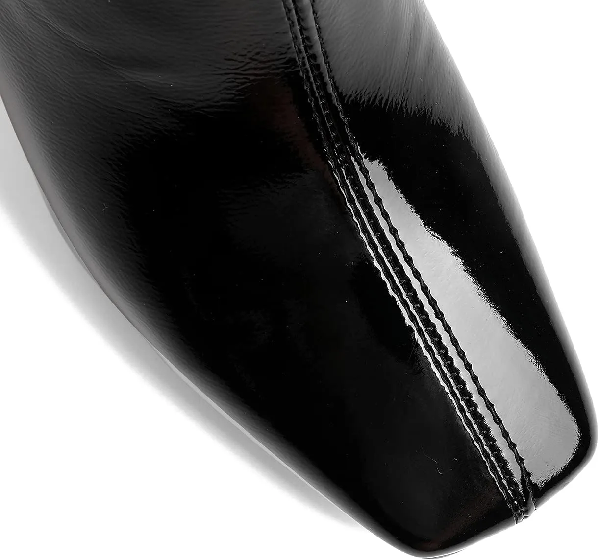 MOOMMO Women High Chunky Heel Knee High Boots Square Toe 4 Inch Patent Leather Pull on Block Heel Go Go Boots Fashionable For Dress Party Dance 4-11M US