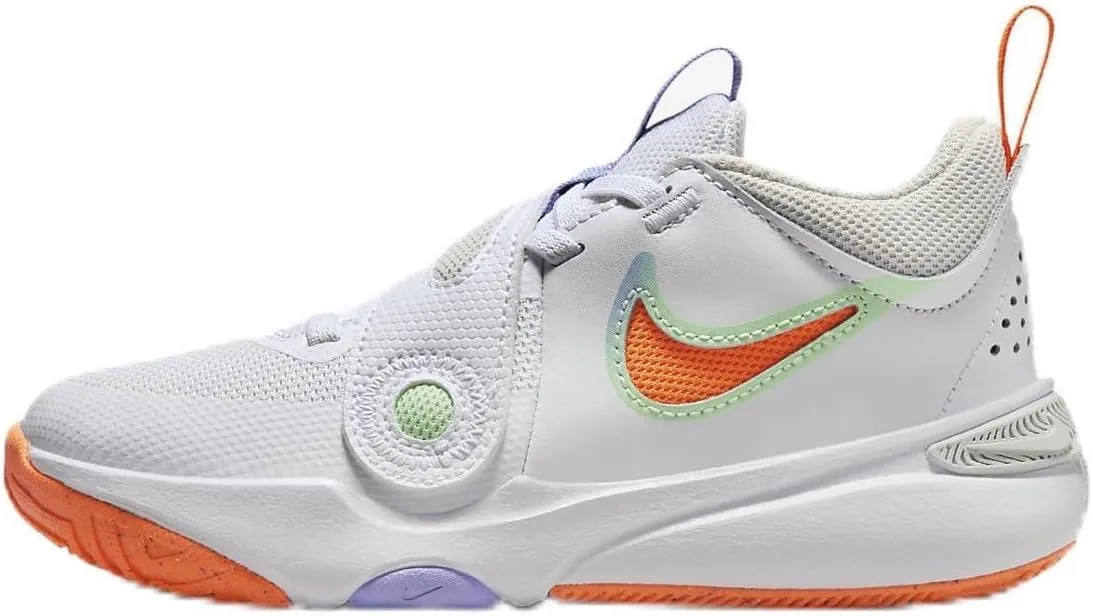 Nike Team Hustle D 11 Little Kids' Shoes (DV8994-103, White/Vapor Green/Purple Pulse/Total Orange) Size 12