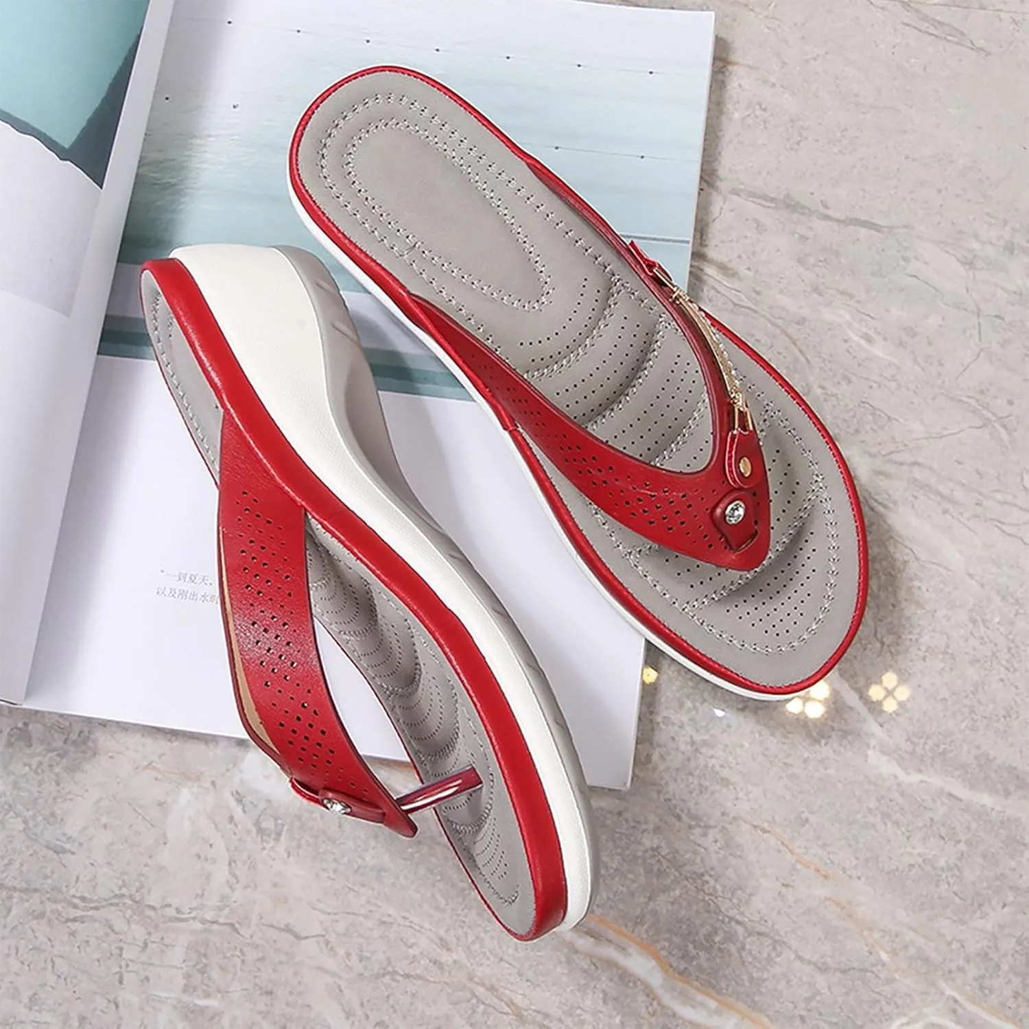 Orthopedic Sandals for Women Dressy Wedge Flip Flops Wide Width Sandals Arch Support Dress Sandal Cute Summer Slippers