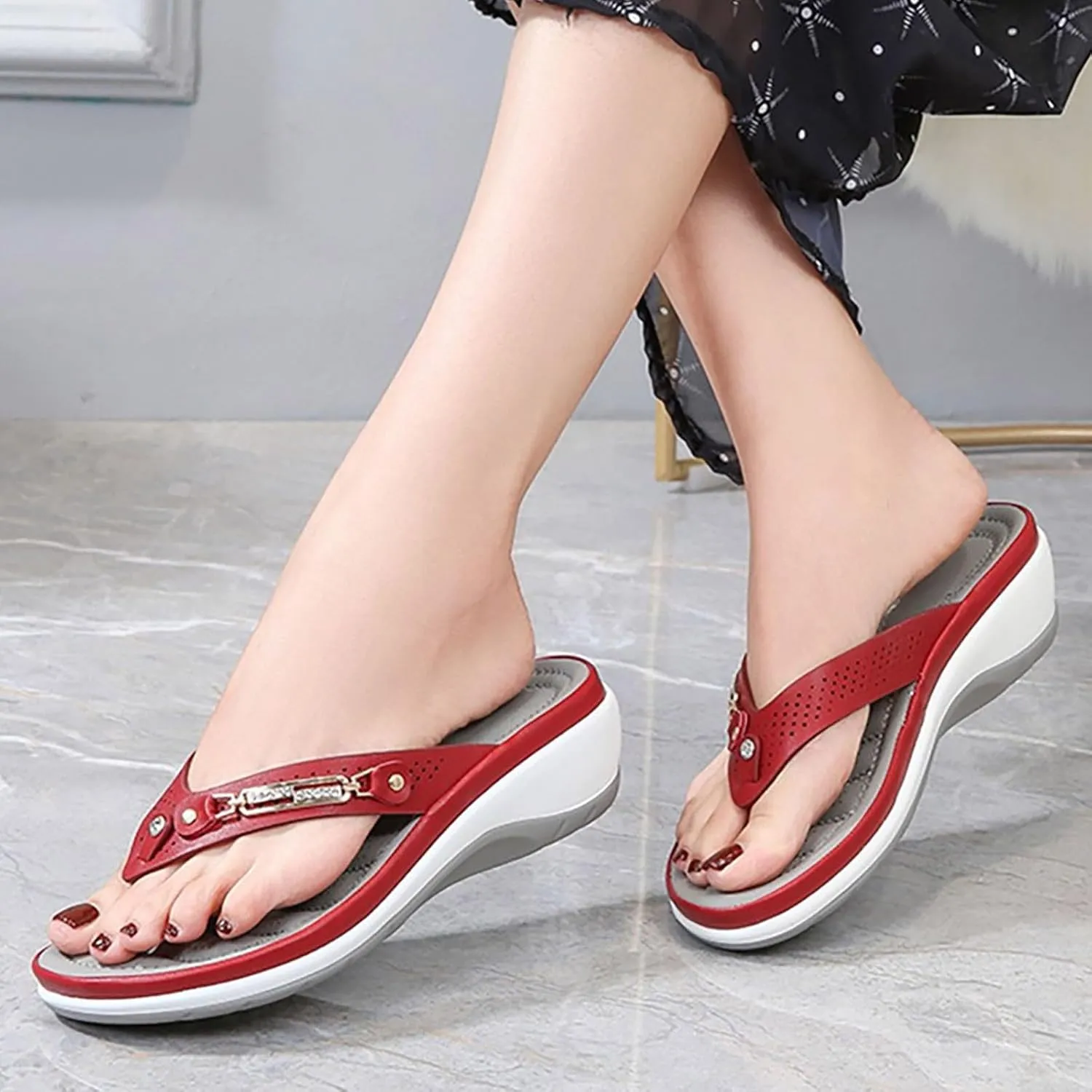 Orthopedic Sandals for Women Dressy Wedge Flip Flops Wide Width Sandals Arch Support Dress Sandal Cute Summer Slippers