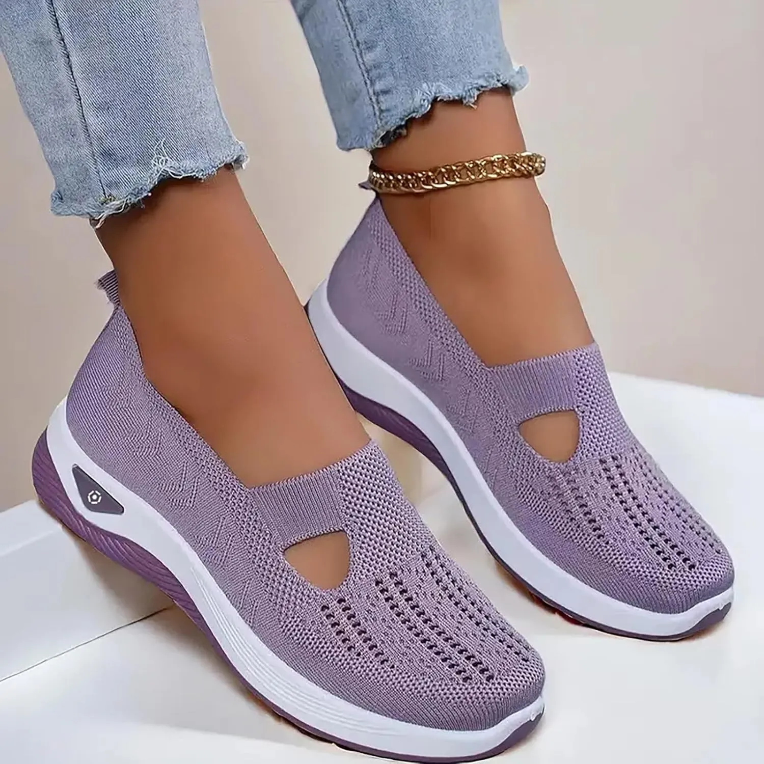 Orthowalk Womens Shoes Woven Arch Support Slip-On Sneakers Breathable Soft Indoor Outdoor Casual Walking Anti-Skid Sport Shoe