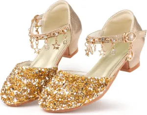 Princess Dress Shoes for Girls - Toddler Sandals with Flower Design for Wedding Party & High Heels