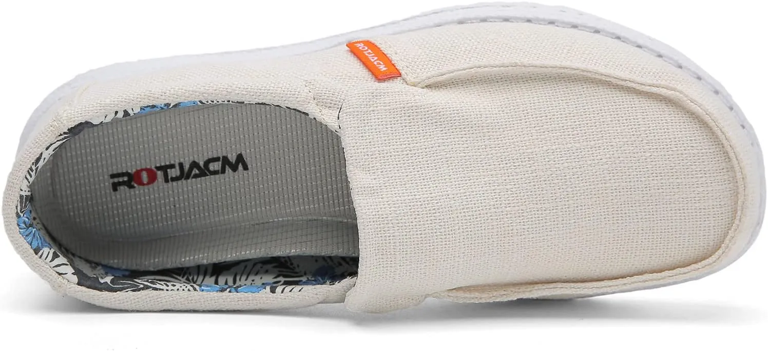 ROTJACM Women's Casual Comfortable Canvas Slip On Moc-Toe Loafers Blue US 5.5 to US 11