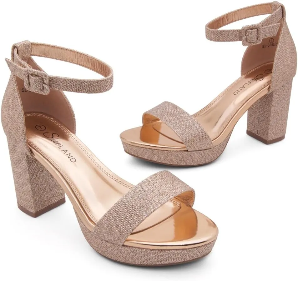Shoe Land SL-Cabrini Women's Platform Heels, Open Toe Chunky Block Heeled Sandals with Ankle Strap  Dressy High Heel Sandals for Prom, Wedding, and Party