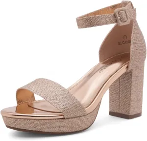 Shoe Land SL-Cabrini Women's Platform Heels, Open Toe Chunky Block Heeled Sandals with Ankle Strap  Dressy High Heel Sandals for Prom, Wedding, and Party