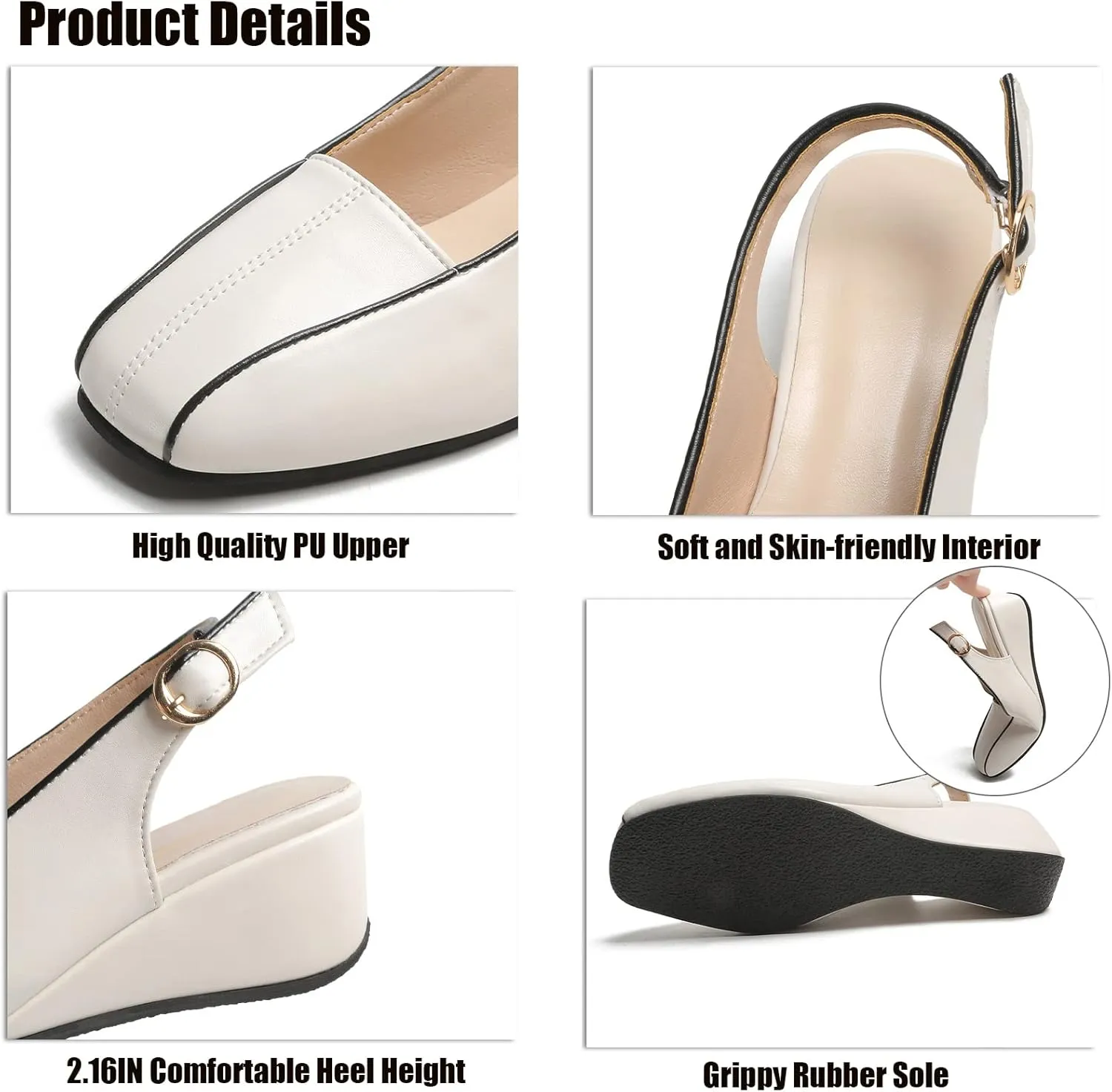WENOREG Women's Square Toe Closed Toe Wedge Sandals,Summer Comfort Slingback Heels Adjustable Ankle Strap Buckle Outdoor Platform Party Dress Shoes High Heel Sandals