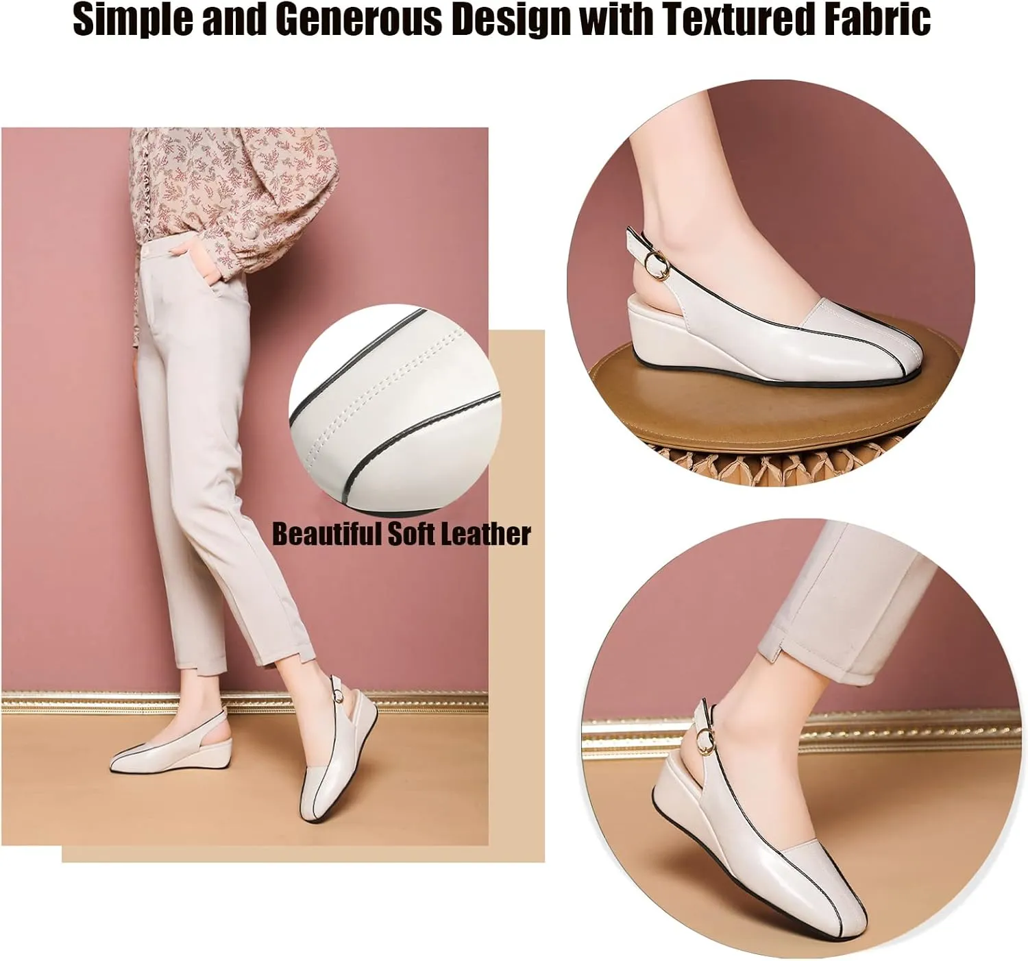 WENOREG Women's Square Toe Closed Toe Wedge Sandals,Summer Comfort Slingback Heels Adjustable Ankle Strap Buckle Outdoor Platform Party Dress Shoes High Heel Sandals
