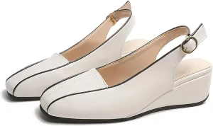 WENOREG Women's Square Toe Closed Toe Wedge Sandals,Summer Comfort Slingback Heels Adjustable Ankle Strap Buckle Outdoor Platform Party Dress Shoes High Heel Sandals